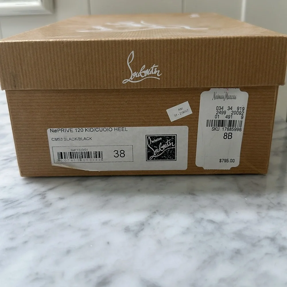 CHRISTIAN LOUBOUTIN No Prive 120 Kid/Cuoio Leather Black Size 38 - Picture 9 of 10